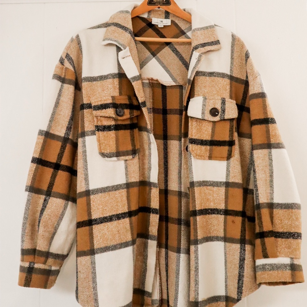 Plaid Tan and White Women's Jacket